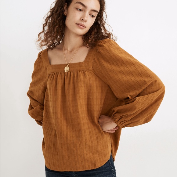 Madewell Tops - Square-Neck Bubble-Sleeve Top in Plaid